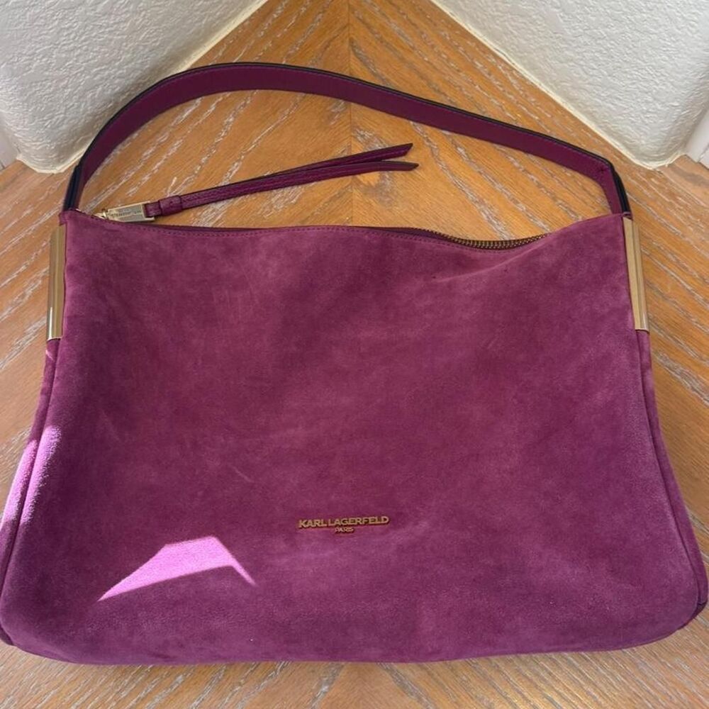 NWOT Karl Lagerfeld Paris Valerie Suede Hobo - Plum